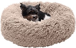 FurHaven Calming Cuddler Long Fur Donut Bolster Dog Bed, Taupe, Small slide 1 of 9