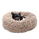 FurHaven Calming Cuddler Long Fur Donut Bolster Dog Bed, Taupe, Small