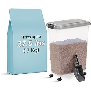 IRIS Airtight Dog, Cat & Bird Food Storage Container with Attachable Wheels, Gray & Black, 37.5-lb