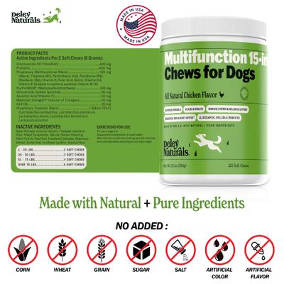 Show full view: Deley Naturals 15-in-1 Multivitamin Chicken Flavor Dog Vitamin, 12.7oz Carton, 120 count slide 7 of 8