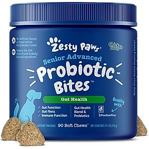 Zesty Paws Advanced Probiotic Bites Chicken Flavored Soft Chews Digestive Supplement for Senior Dogs, 90 Count