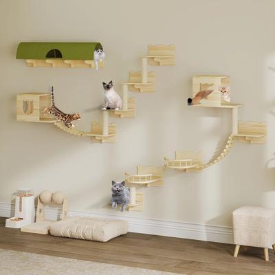 Show full view: Yitahome Wall Mounted Wooden Cat Climber Set, Beige, 18 count slide 2 of 8