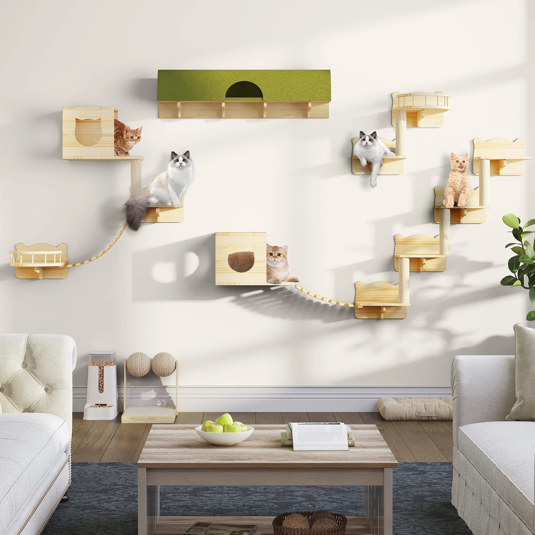 Yitahome Wall Mounted Wooden Cat Climber Set, Beige, 18 count