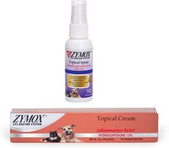 Zymox Topical Cream Inflammation Relief Hydrocortisone 1.0% for Dogs & Cats + Enzymatic Topical Spray with Hydrocortisone 0.5%, 2-fl oz bottle