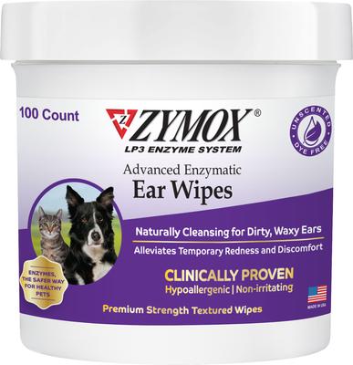 Show full view: Zymox Ear Infection Solution with .5% Hydrocortisone for Dogs & Cats, 1.25-fl oz bottle + Advanced Enzymatic Ear Wipes, 7.05-fl oz bottle, 100 count slide 5 of 8