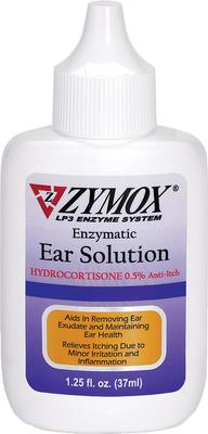 Show full view: Zymox Ear Infection Solution with .5% Hydrocortisone for Dogs & Cats, 1.25-fl oz bottle + Advanced Enzymatic Ear Wipes, 7.05-fl oz bottle, 100 count slide 2 of 8