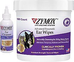 Zymox Advanced Enzymatic Dog & Cat Ear Wipes, 7.05-fl oz bottle, 100 count + Enzymatic Ear Cleanser, 4-fl oz bottle