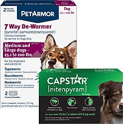 Capstar Flea Oral Treatment for Dogs, over 25-lbs, 6 Tablets + PetArmor 7 Way Dewormer for Hookworms, Roundworms & Tapeworms, 2 count