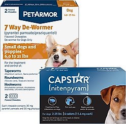 Capstar Flea Oral Treatment for Dogs, 2-25 lbs, 6 Tablets + PetArmor 7 Way Dewormer for Hookworms, Roundworms & Tapeworms, 2 count