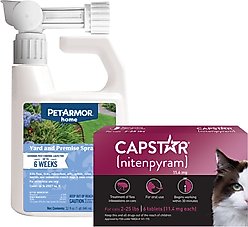 Capstar Flea Oral Treatment for Cats, 2-25 lbs, 6 Tablets + PetArmor Home Yard & Premise Flea & Tick Spray Treatment, 32-oz bottle