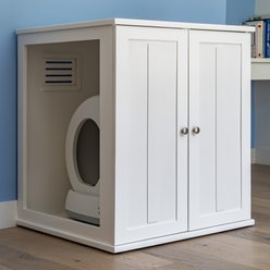 The Refined Feline Self Cleaning Cat Litter Box Cabinet, Shaker Door, White