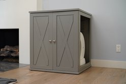 The Refined Feline Self Cleaning Cat Litter Box Cabinet, Farmhouse Door, Smoke