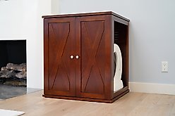 The Refined Feline Self Cleaning Cat Litter Box Cabinet, Farmhouse Door, Mahogany