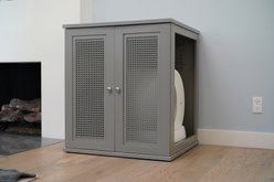 The Refined Feline Self Cleaning Cat Litter Box Cabinet, Cane Door, Smoke
