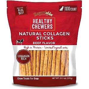 Rewardables Healthy Chewers Natural Collagen & Beef Sticks High Protein Dog Chews, 21.1-oz bag, 100 count
