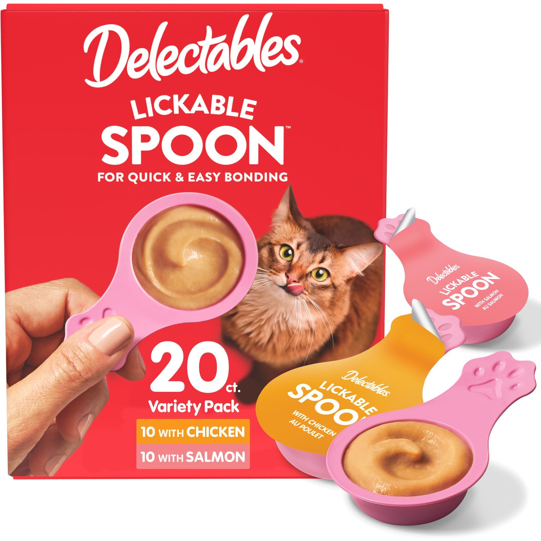Delectables Lickable Spoon Chicken & Salmon Variety Pack Handheld Creamy Cat Treats, 20 count