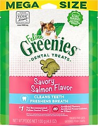 Greenies Feline Savory Salmon Flavor Adult Natural Dental Cat Treats, 4.6-oz bag