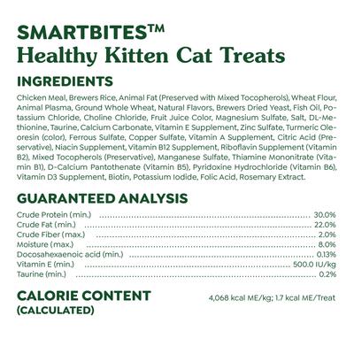 Show full view: Greenies Smartbites Kitten Chicken Flavor Cat Crunchy Treat, 2.1-oz pouch slide 7 of 11