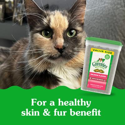 Show full view: Greenies Feline SmartBites Healthy Skin & Fur Natural Salmon Flavor Soft & Crunchy Adult Cat Treats, 16-oz tub slide 9 of 13