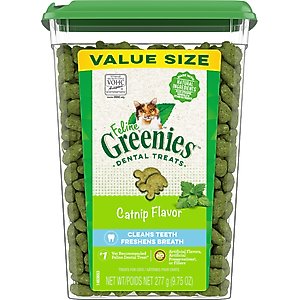 Greenies Feline Catnip Flavor Adult Natural Dental Cat Treats, 9.75-oz tub