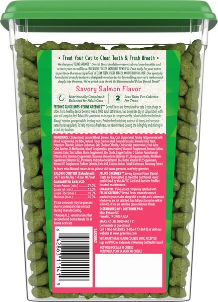 Greenies Feline Savory Salmon Flavor Adult Natural Dental Cat Treats