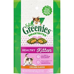 Greenies Smartbites Kitten Chicken Flavor Cat Crunchy Treat, 2.1-oz pouch