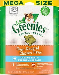 Greenies Feline Oven Roasted Chicken Flavor Adult Natural Dental Cat Treats, 4.6-oz bag