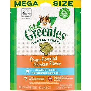 Greenies Feline Oven Roasted Chicken Flavor Adult Dental Cat Treats, 4.6-oz bag