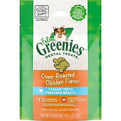 Greenies Feline Oven Roasted Chicken Flavor Adult Dental Cat Treats, 2.1-oz bag