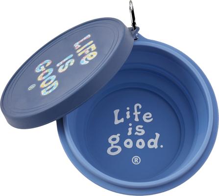 Show full view: LIFE IS GOOD Vintage Stack Silicone Travel Dog Bowl with Lid, Cornflower Blue, 4.25-cup slide 2 of 3