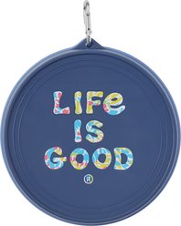 LIFE IS GOOD Vintage Stack Silicone Travel Dog Bowl with Lid, Cornflower Blue, 4.25-cup