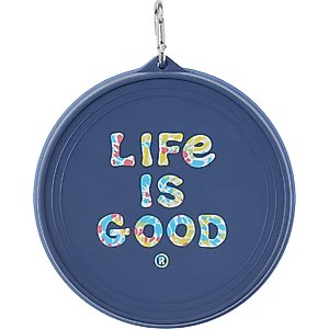 LIFE IS GOOD Vintage Stack Silicone Travel Dog Bowl with Lid, Cornflower Blue, 4.25-cup