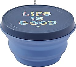 LIFE IS GOOD Vintage Stack Silicone Travel Dog Bowl with Lid, Cornflower Blue, 4.25-cup slide 2 of 3