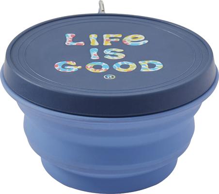 Show full view: LIFE IS GOOD Vintage Stack Silicone Travel Dog Bowl with Lid, Cornflower Blue, 4.25-cup slide 3 of 3