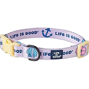 LIFE IS GOOD Beach Icons Dog Collar, Lilac Purple, Medium: 12 to 18-in neck, 3/4-in wide
