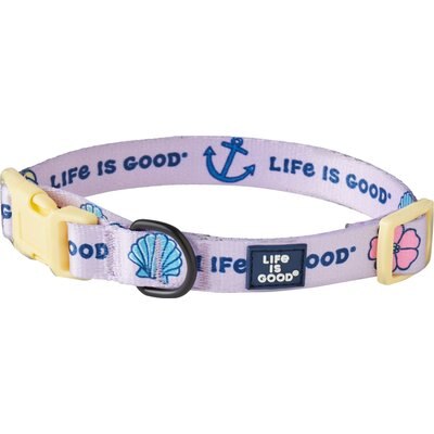 LIFE IS GOOD LIFE IS GOOD Beach Icons Dog Collar, Lilac Purple, Medium: 12 to 18-in neck, 3/4-in wide