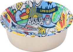 LIFE IS GOOD Sticker Collage Stainless Steel Dog Bowl, 3-cup