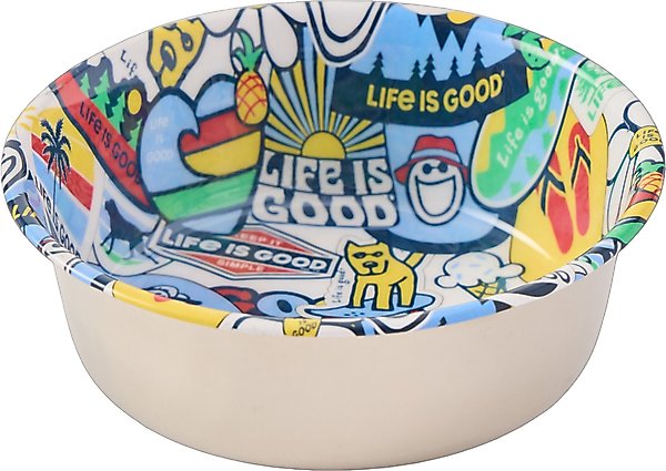 Show full view: LIFE IS GOOD Sticker Collage Stainless Steel Dog Bowl, 3-cup slide 1 of 2