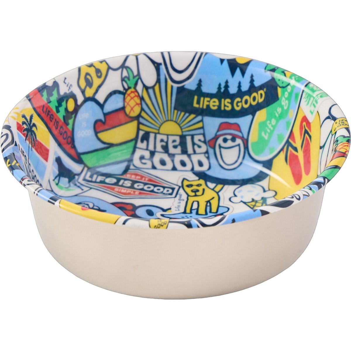 LIFE IS GOOD Sticker Collage Stainless Steel Dog Bowl, 3-cup