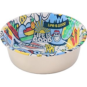 LIFE IS GOOD Sticker Collage Stainless Steel Dog Bowl, 3-cup