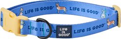 LIFE IS GOOD Vintage Dogs Dog Collar, Cornflower Blue, Medium: 12 to 18-in neck, 3/4-in wide