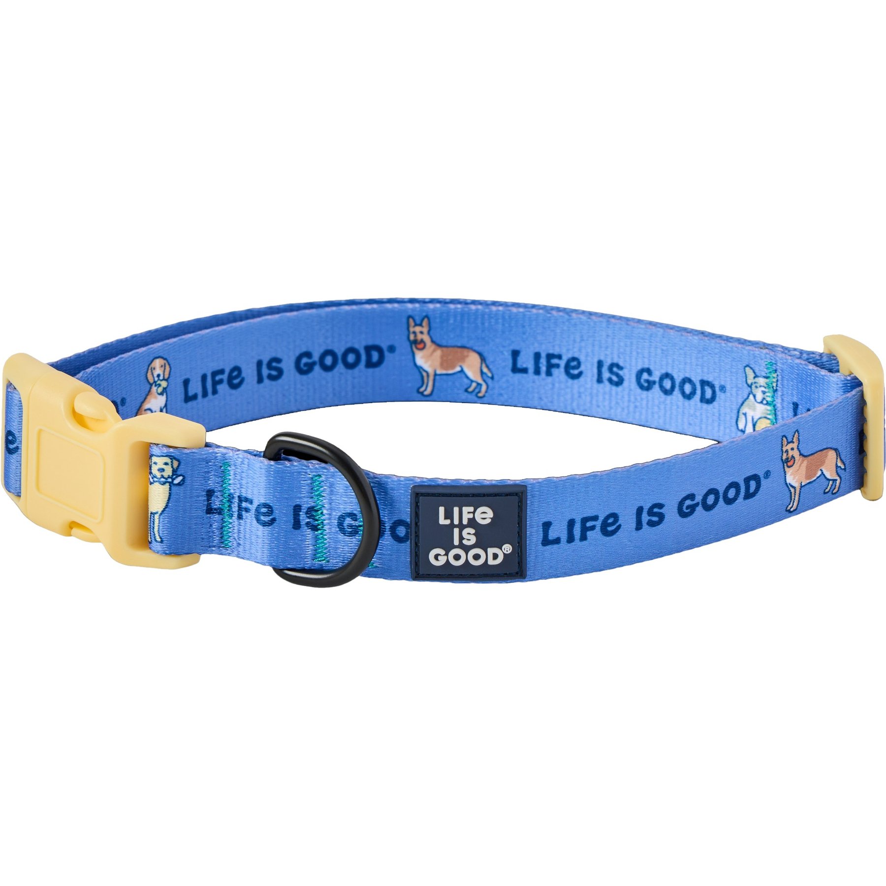 LIFE IS GOOD Vintage Dogs Dog Collar, Cornflower Blue, Medium: 12 to 18-in neck, 3/4-in wide