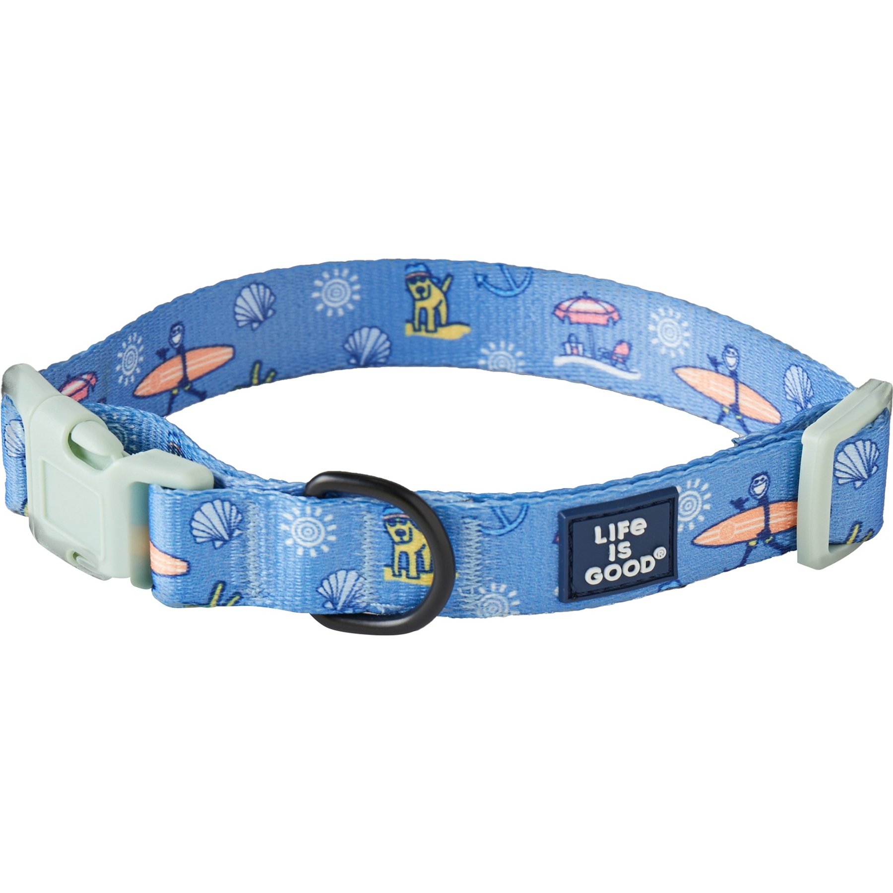 LIFE IS GOOD Beach Day Dog Collar, Cornflower Blue, Small: 10 to 14-in neck, 5/8-in wide