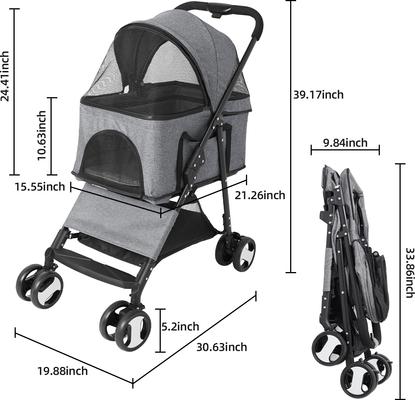 Show full view: Wisfor Foldable Cat Stroller with Detachable Carrier, Grey slide 7 of 9