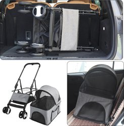 Wisfor Foldable Cat Stroller with Detachable Carrier, Grey slide 2 of 9