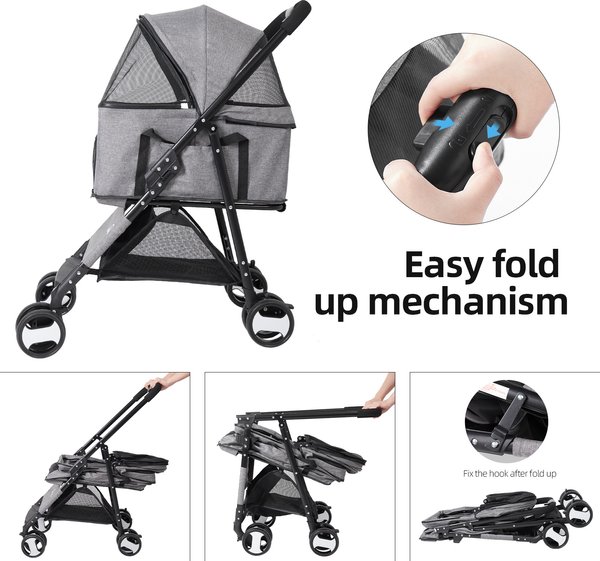 Wisfor Foldable Cat Stroller with Detachable Carrier, Grey