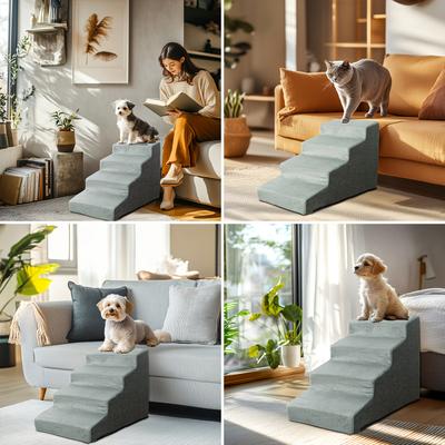 Show full view: Wisfor High-Density Sponge Foam Dog Steps with Washable Cover, 4 Steps, Grey slide 9 of 9