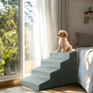 Wisfor High-Density Sponge Foam Dog Steps with Washable Cover, 4 Steps, Grey