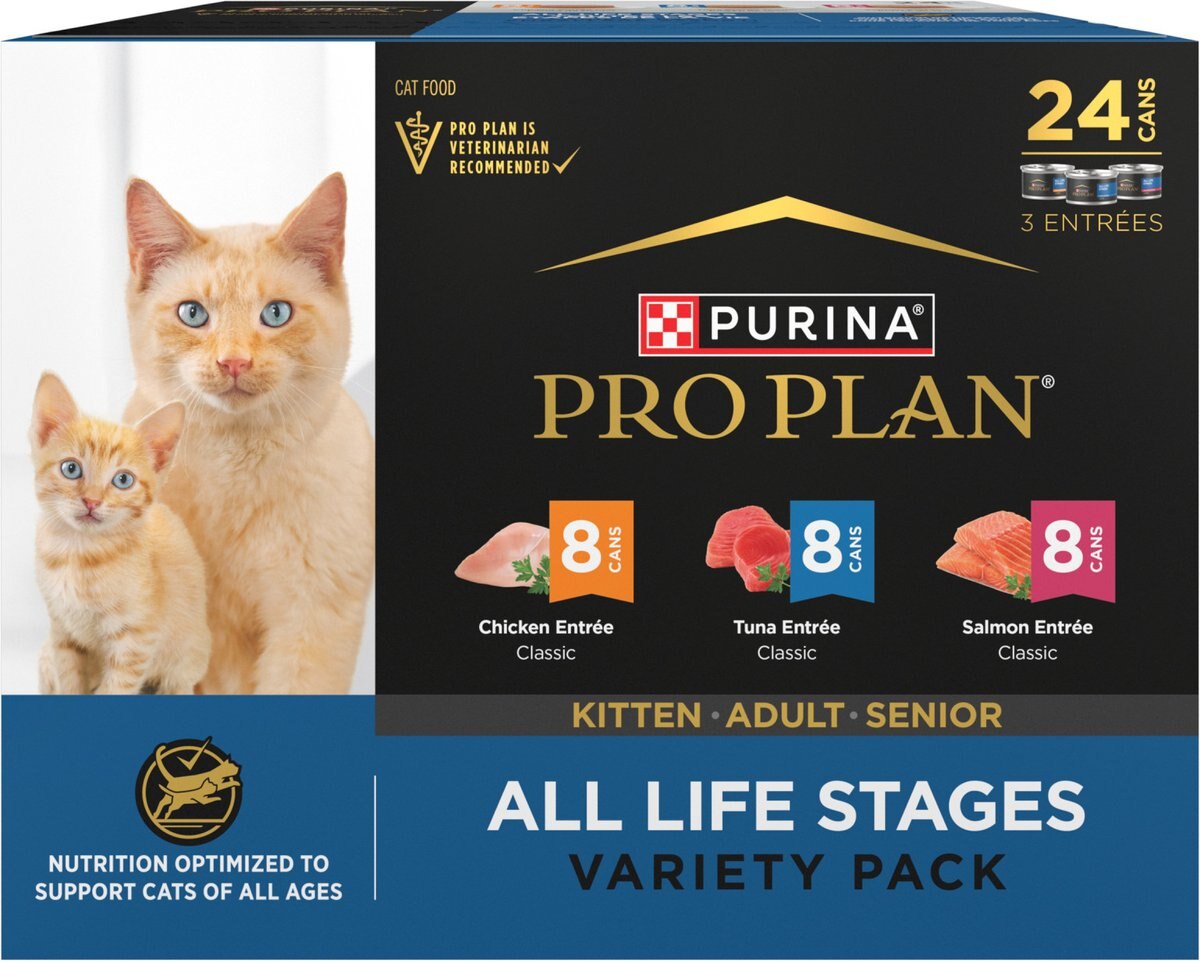 Purina Pro Plan All Life Stages High Protein Classic Entree Variety Pack Pate Wet Cat Food, 3-oz can, case of 24