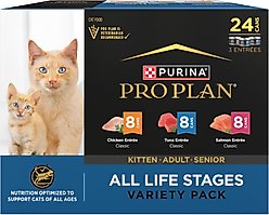 Purina Pro Plan All Life Stages High Protein Classic Entree Variety Pack Pate Wet Cat Food, 3-oz can, case of 24